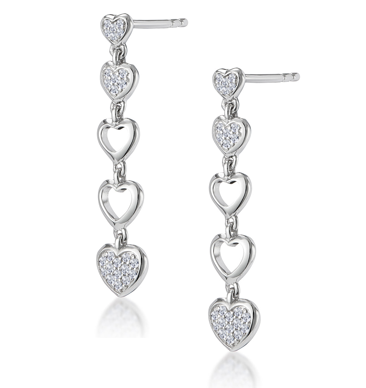 Stellato Collection Drop Diamond Heart Earrings in 9K White Gold